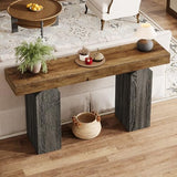 Tribesigns 63" Long Entryway Table, Farmhouse Console Table with 2 Arched Pedestal Legs, Wooden Sofa Console Behind The Couch for Entrance, Hallway, Living Room (Vintage Brown & Grey) Tribesigns
