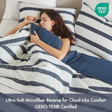 Madison Park Essentials Striped Comforter Set Queen Size, Yarn-Dyed Reversible Comforter with Minimalist Stripes, Crinkled Texture Bedding Set for All-Season Lightweight Warmth, Merritt Blue Madison Park