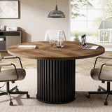 Tribesigns 47-Inch Round Conference Table, Meeting Table for 4-6 People, Small Office Desk with Sturdy MDF + Metal Base, Perfect for Conference Room or Small Workspaces, Brown + Black Tribesigns