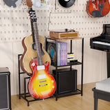 VGMiu Guitar Rack Multi Guitar Stand for Multiple Guitars, Multiple Guitar Rack Holder with Side Shelf for Acoustic, Electric Guitar, Bass, Record Player, Guitar Display Stand for Home Music Studio VGMiu
