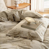 VM VOUGEMARKET Linen Cotton Duvet Cover Set King Retro Monet Flower Bedding Set,Jacquard Yarn-Dyed Textured Comforter Cover with Bowknot-104 x90,Khaki VM VOUGEMARKET