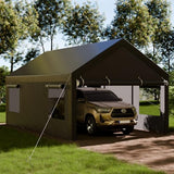 Shintenchi Carport 12' x 20' Heavy Duty Portable Garage, Carport Canopy with Side-Opening Door & Roll-Up Windows, Car Canopy for Truck,Car,Boat,Grey Shintenchi