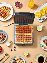 Belgian Waffle Maker 4 Slices, 1200W Waffle Iron, Anti-Overflow Waffle Iron with Browning Knob, Nonstick Plates, Indicator Lights, Silver/Black Reemix