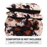 Aimuan Cow Print Duvet Cover Shaggy Fluffy Tie Dye Brown Black Velvet Bedding Set Super Soft Faux Fur Fuzzy Comforter Cover with Pillowcases (Coffee-Black, King) Aimuan