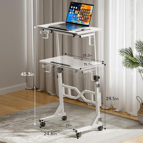 Oransail Small Standing Desk with Wheels, 29.5-45.3 Inch Adjustable Height, Portable Treadmill Desk, Rolling Computer Table for Walking Pad with a Cup Holder and a Hook Oransail