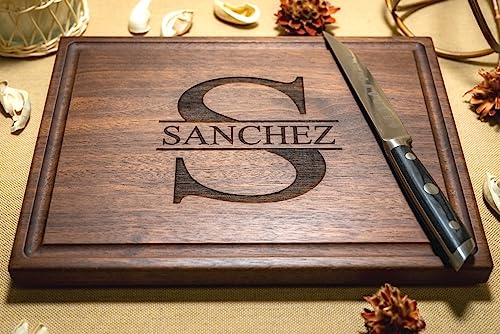 Walnut Artisan Personalized Cutting Boards, Custom Anniversary or Housewarming Gift Idea, Wood Engraved Charcuterie Board for Couples and Newlyweds, Initial Design 050 - WoodArtSupply