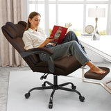 Ergonomic Office Chair with Footrest, 400lbs High Back Executive Home Office Computer Chair with Unique Ear-Shape Headrest for Neck Support,Coffee Leather Office Chairs for Home Office Work Hihady