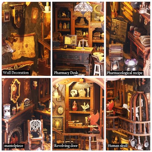 Book Nook Kit, Magic Store Dollhouse Booknook Bookshelf Insert Decor Alley DIY Miniature House Kit with Led Light Crafts for Adults to Build-Creativity Model Gift