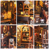 Book Nook Kit, Magic Store Dollhouse Booknook Bookshelf Insert Decor Alley DIY Miniature House Kit with Led Light Crafts for Adults to Build-Creativity Model Gift
