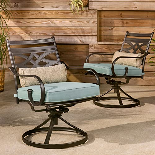 Hanover Montclair 5-Piece Outdoor Dining Set with Stamped Steel Square Dining Table and 4 Swivel Rocker Chairs with Cushions, Weather-Resistant Patio Dining Set for 4, Patio, Backyard, Deck Hanover