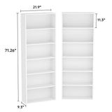 oneinmil Bookshelf 6-Tier Set of 2 Open Bookcase and Bookshelves Wooden Floor Standing Display Wide Storage Shelves Rack 71" Tall for Home Offices, Living Rooms, and Bedrooms, White oneinmil