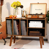 Record Player Stand with Vinyl Storage Holds Up to 300lb, Large Record Player Table Cabinet for Album Storage with Holder Vinyl Display Shelf, Wood Turntable Stand for Bedroom Living Room (walnut) LKKRO