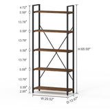 BON AUGURE 5-Tier Rustic Oak Industrial Bookshelf with Metal Frame BON AUGURE