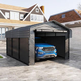 10x15FT Metal Carport Kits with Galvanized Steel Roof, Heavy Duty Metal Frame Carports Canopy with Removable Sidewalls, Garage Car Tent Shelter for Tractors, Boat, Car, Gray DOVELF