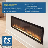 Touchstone Sideline Elite Smart 72” WiFi-Enabled Electric Fireplace - 80038 - in-Wall Recessed - 60 Color Combinations - 1500/750 Watt Heater (68-88°F Thermostat) - Black - Log, Crystals & Driftwood Touchstone