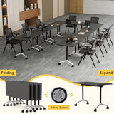 Conference Room Table, Mobile Folding Conference Table on Wheels, Modern Flip Top Stackable Training Tables, Heavy-Duty Modular Meeting Tables for Office Boardroom Classroom (4, Black-A, 55.1in) Lrxmastery