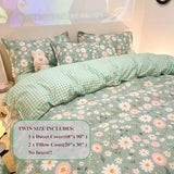 CinYana Sage Green Duvet Cover,Botanical Daisy Floral Duvet Cover Set,3 Pcs Kids Comforter Cover Set,Garden Flower Bedding Set,Soft Reversible for Girls Women Boys(Flowers,Twin) CinYana