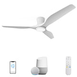 NOPAARD Smart 52" Wood Flush Mount Ceiling Fans with Lights Remote,Quiet DC Motor,Indoor Low Profile Ceiling Fan,Voice Contorl with Alexa App Control, High CFM, Dimmable LED Light, White Wood NOPAARD