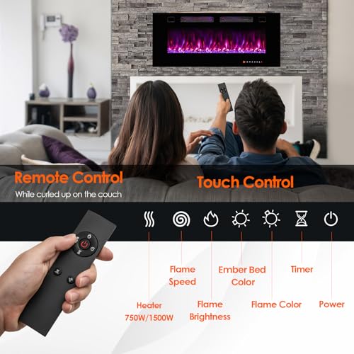 ORALNER 42” Smart WiFi App Controlled Electric Fireplace, Ultra Thin Linear Recessed & Wall Mounted Fireplace Heater with Adjustable Flame Color & Speed, Remote, 12 H Timer (42 INCHES) ORALNER