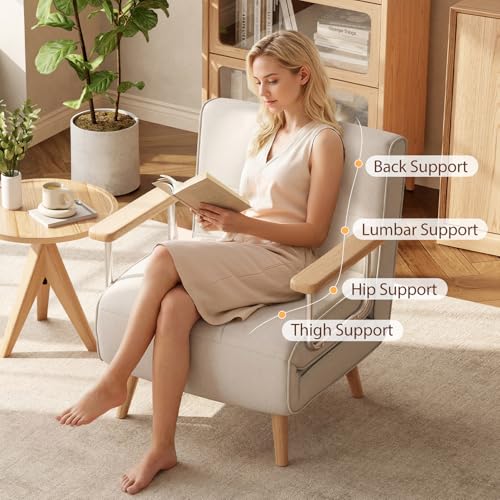 3 in 1 convertible sleeper sofa bed - Portable Rollaway Guest Bed Space-Saving Foldable Design for Easy Storage Futon Chair with 6-Level Adjustable Backrest for Guest Room Apartment Dorm, Cream Beige TIMBERKNOWS