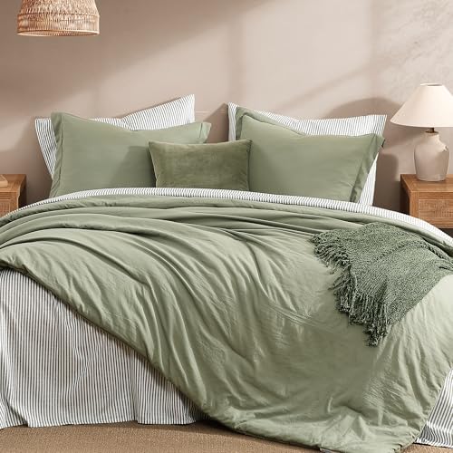Monbix Full Size Comforter Set - 7 Pieces Green Prewashed Bed in a Bag Full Bedding Sets with Comforters, All Seasons Ultra Soft Comforter Bed Set with Sheets,Pillowcases & Shams Monbix