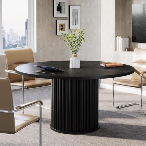 Tribesigns 47-Inch Round Conference Table, Black Meeting Table for 4-6 People, Small Office Desk with Sturdy Metal Base, Perfect for Conference Room or Small Workspaces, Black Tribesigns