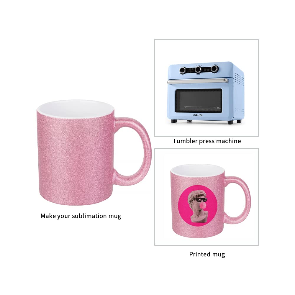 PYD Life 8 Pack Sublimation Mugs Blanks 11 OZ Pink Glitter Coffee Mugs Ceramic Photo Cups Bulk for Cricut Mug Press Print