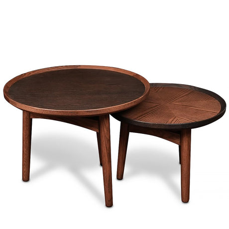 CONSDAN Nesting Table, Wood Coffee Table Set, Side Table Set with Solid Oak Hardwood Structure for Living Room, Bedroom, Balcony CONSDAN