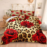 MOVE OVER Cheetah Print Comforter Set King Size Red Rose Flower Bedding Set 4 Pieces Ultra Soft Microfiber Romantic Rose and Leopard Print Comforter Sets for Women and Female MOVE OVER