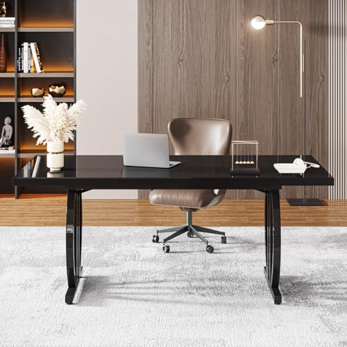 Tribesigns Computer Home Office Desk,Executive Desk,63 inch Large Modern Computer Desk with Metal Geometric Base,Conference Table,Black Tribesigns