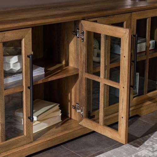 Walker Edison Farmhouse Barn Glass Door Wood Universal TV Stand for TV's up to 64" Flat Screen Living Room Storage Cabinet Doors and Shelves Walker Edison