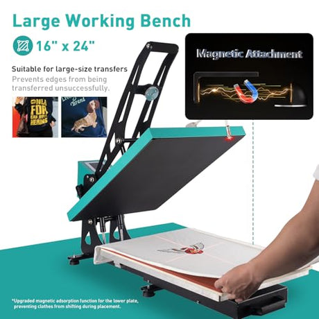 16x24 Semi-auto Heat Press Machine with Positioning, 2kw, Slide-Out, Heat Transfer Press DTF, Vinyl. Family or Small Business (Green, 16x24 Semi-auto) Eonvest