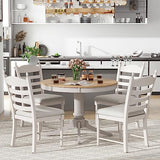 LUMISOL Extendable Round Dining Table Set for 4-6 People, Farmhouse Dining Room Kitchen Table Set with 4 Upholstered Chairs, 5-Piece Solid Wood Kitchen Table Set, Off White LUMISOL