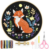 TINDTOP Embroidery Kit for Beginners Adult, Fox Embroidery Kit for Beginners Include Embroidery Cloth Hoops Threads for Craft Lover Hand Stitch with Embroidery Skill Techniques