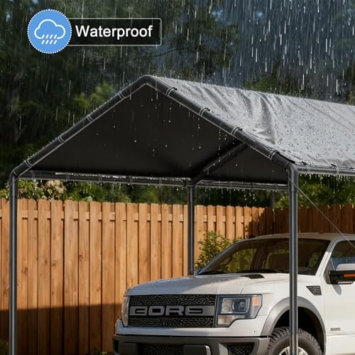 10x20 Heavy Duty Carport, Outdoor Carport Shelter with Reinforced Frame and Stakes, Waterproof Garage Car Port Tent (Gray) gaildon
