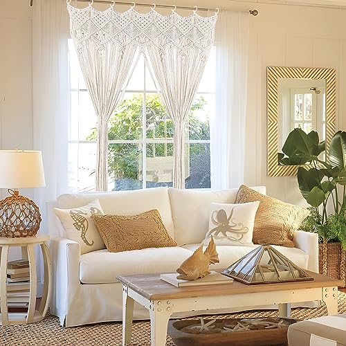 Osunnus Boho Macrame Curtain for Window Doorway Handmade Large Long Macrame Wall Hanging for Living Room Bedroom Bohemian Home Wedding Backdrop Decor, 2 Panels 79" L x 35" W Osunnus
