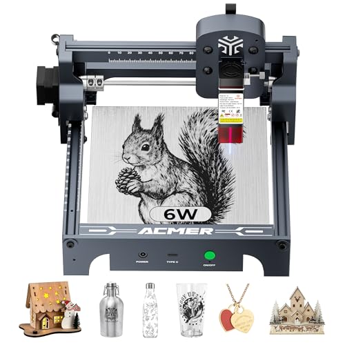 ACMER S1 Laser Engraver 6000mW, Compact Desktop Engraving & Cutting Machine for DIY Crafts, Small Business & Makers, 130脳130mm Work Area, 0.04mm Laser Spot Engraving Machines & Tools ACMER