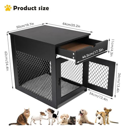 BOEASTER Dog Crate Furniture End Table, Wooden Furniture-Style Dog Crates Indoor Kennel Side Table Nightstand with Storage Drawer & Cushion & Tray for Small Dogs Indoor Use