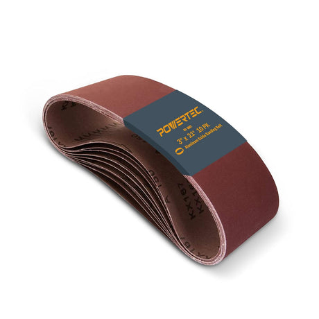 POWERTEC 3 x 21 Inch Sanding Belts, 80 Grit Aluminum Oxide Belt Sander Sanding Belt for Portable Belt Sander, Wood & Paint Sanding, Metal Polishing, 10PK (110430) POWERTEC