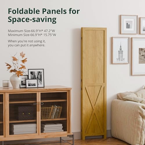 Cozy Castle Wood Room Divider, 3 Panel 66.9 Inch Privacy Screen, Folding Wall Divider, Barnwood Room Separator, Freestanding Partition, Temporary Wall for Decorative, Natural Cozy Castle