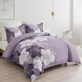 DJY King Duvet Cover Set 3 Piece Purple Flower Bedding King Set Breathable Comforter Covers with 2 Pillow Shams Zipper Stitch Bedding Duvet Cover Set for All Season (90"x104") DJY