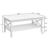 ChooChoo White Coffee Table Classic X Design for Living Room, Rectangular Modern Cocktail Table with Storage Shelf, 39 Inch ChooChoo