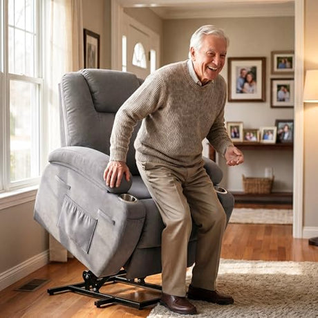 Flamaker Power Lift Chair Massage Recliner Chairs for Elderly - Ergonomic Design with Cup Holders & Side Pockets, Remote Control (Gray) Flamaker