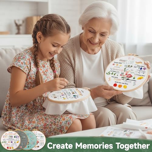 Bofoho 4 Pack Starter Embroidery Kit for Beginners – All-in-One Stitch Practice Kit with Simple Patterns, Learn 34 Embroidery Stitches with Step-by-Step Guide & Video, Craft Gift Adults & Teens