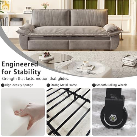 UPYOOE 70.1" Futon Sofa Bed Queen Size, Pull Out Bed, 3-in-1 Convertible Sleeper Sofa with 2 Soft Pillows, Modern Velvet Futon Couch for Living Room, Small Space, Apartment, Bedroom, Grey UPYOOE