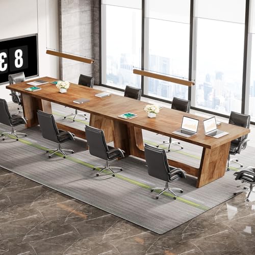 Tribesigns 14-16 People Conference Table, 12 FT Large Rectangular Meeting Seminar Table, Modern Solid Executive Office Business Furniture Boardroom Desk for Office (Set of 4, Light Brown) Tribesigns