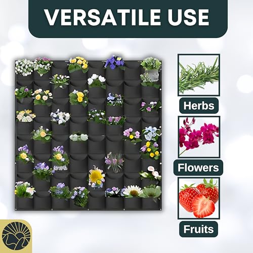 SunVara Vertical Wall Planter Vertical Garden Wall Living Wall Planters Outdoor Wall Garden Planter Outdoor Vertical Wall Planters for Outdoor Plants Wall Pocket Planter Hanging Grow Bags 64 Pockets SunVara