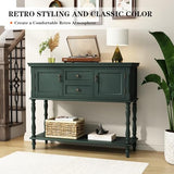 ARTPOWER Console Table with 2 Drawers, Retro Entryway Table with 2 Door Cabinets and Open Storage Shelf, Narrow Long Behind Couch Sofa Table for Living Room, Foyer, Hallway, Green ARTPOWER