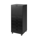 DEVAISE 5-Drawer Wood Dresser with Top Cabinet Storage, Mobile Chest of Drawers, Wide Storage Space for Home Office, Black DEVAISE