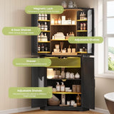 Dripex 71" Corner Cabinet Black, Farmhouse Kitchen Pantry Cabinet with Doors Storage & Adjustable Shelves, Tall Corner Storage Cabinet with LED Light, Food Pantry for Living Room, Dining Room Dripex